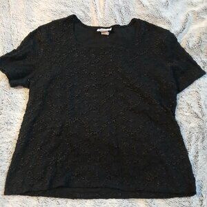 Nicola Women's Black Floral Lace Short Sleeve Stretch Top SZ L GUC